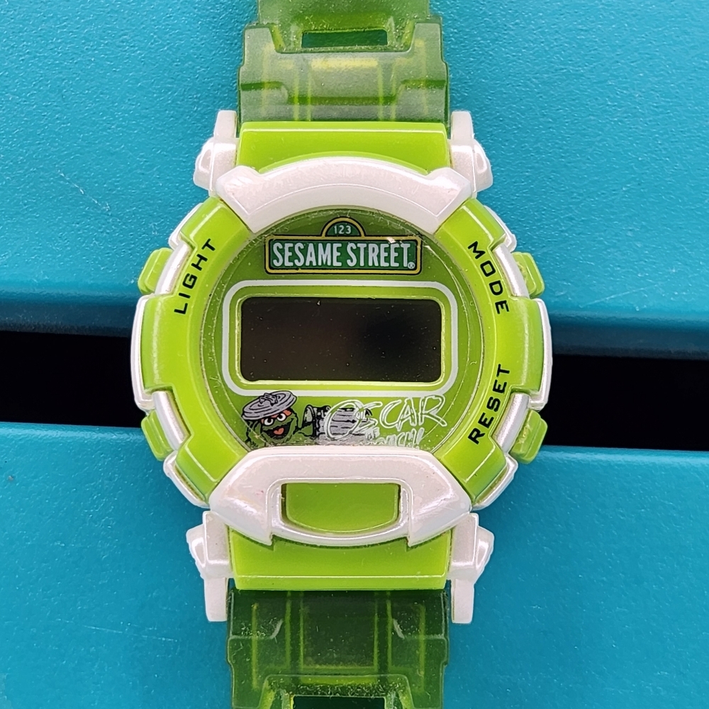 Sesame Street Oscar The Grouch Digital Watch Transparent Lime Green